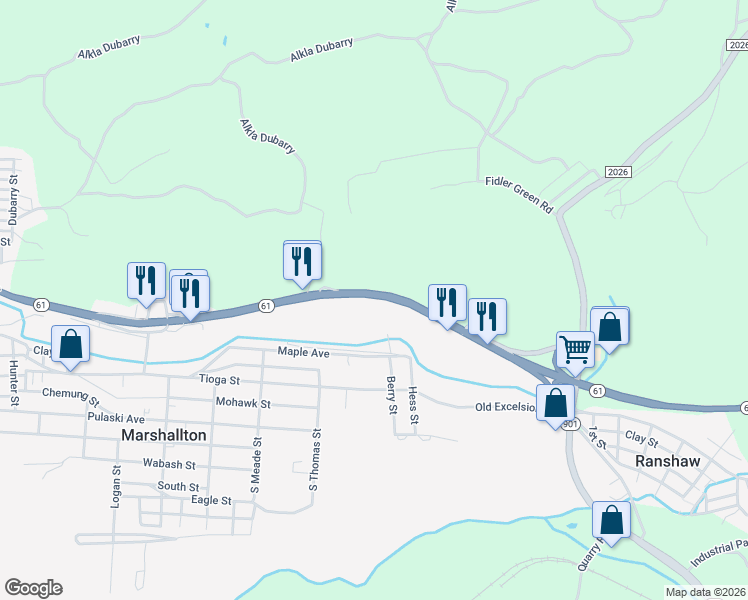 map of restaurants, bars, coffee shops, grocery stores, and more near 8674 Pennsylvania 61 in Marshallton