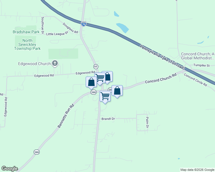 map of restaurants, bars, coffee shops, grocery stores, and more near 115 Concord Church Road in Beaver Falls