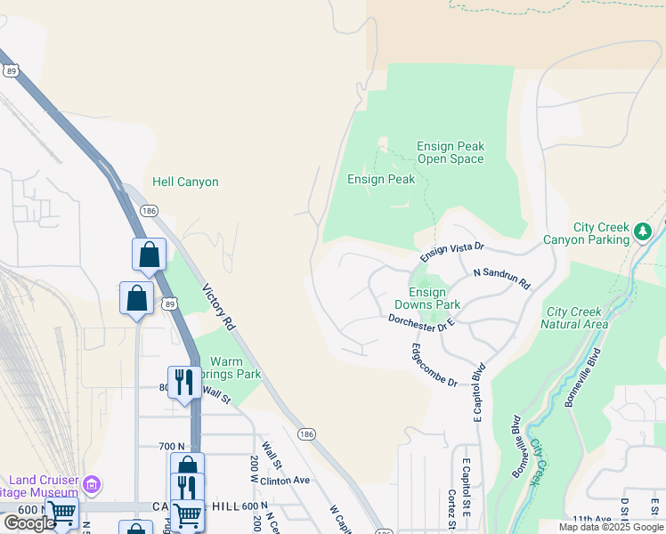 map of restaurants, bars, coffee shops, grocery stores, and more near 973 North Churchill Drive in Salt Lake City
