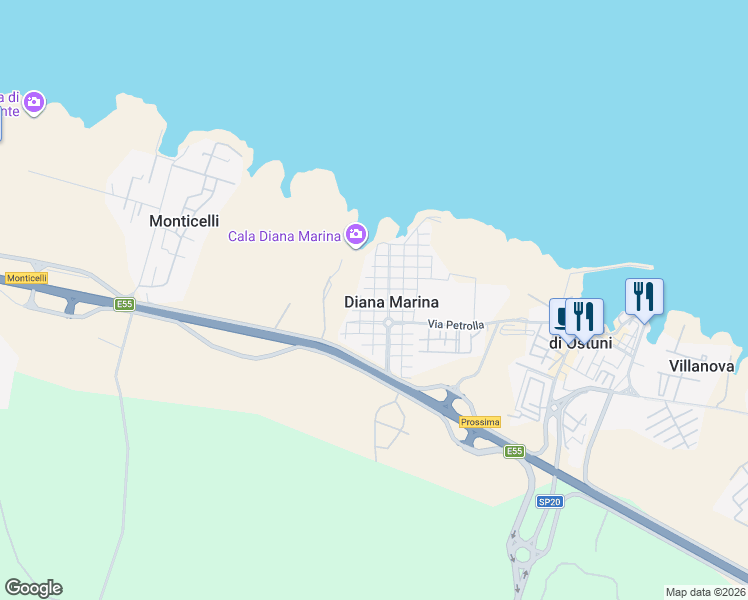 map of restaurants, bars, coffee shops, grocery stores, and more near Via delle Margherite in Diana Marina