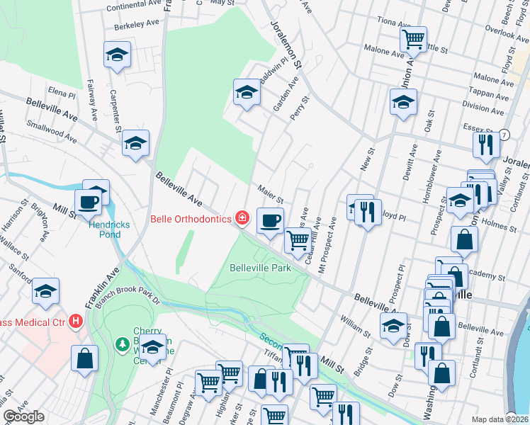 map of restaurants, bars, coffee shops, grocery stores, and more near 27 Mount Pleasant Avenue in Belleville