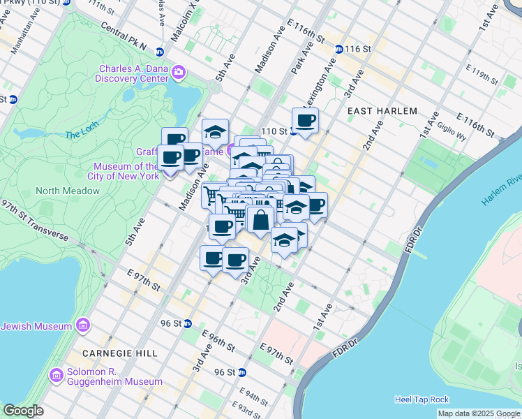 map of restaurants, bars, coffee shops, grocery stores, and more near in New York