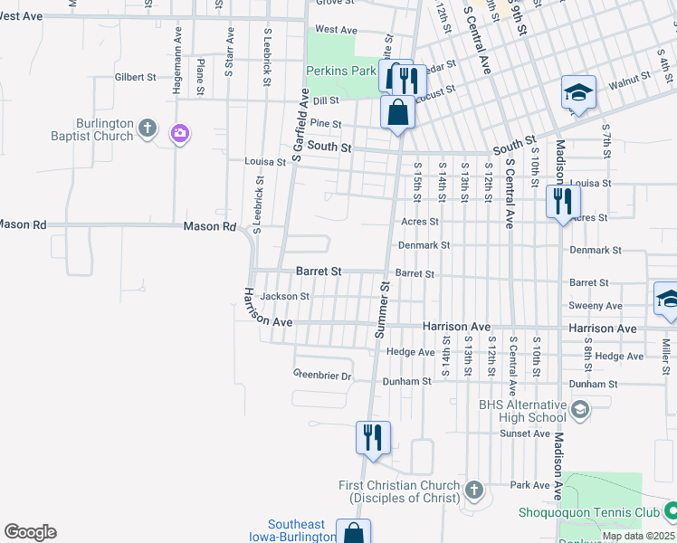 map of restaurants, bars, coffee shops, grocery stores, and more near 1899 Barret St in Burlington