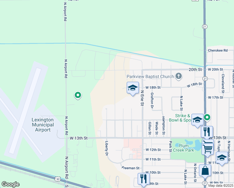 map of restaurants, bars, coffee shops, grocery stores, and more near 1700 Independence Avenue in Lexington
