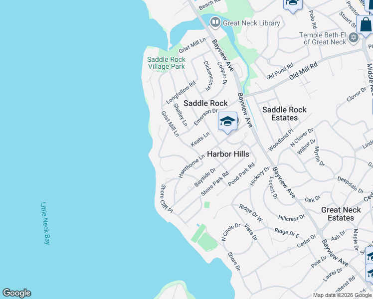 map of restaurants, bars, coffee shops, grocery stores, and more near 15 Greenleaf Hill in Great Neck