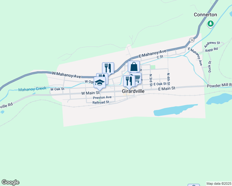 map of restaurants, bars, coffee shops, grocery stores, and more near 43 West Main Street in Girardville