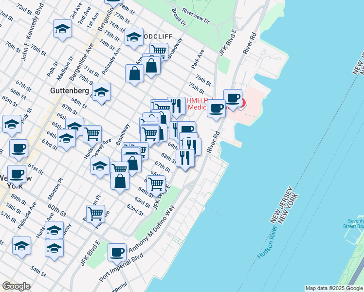 map of restaurants, bars, coffee shops, grocery stores, and more near 6905 County Road 693 in Guttenberg