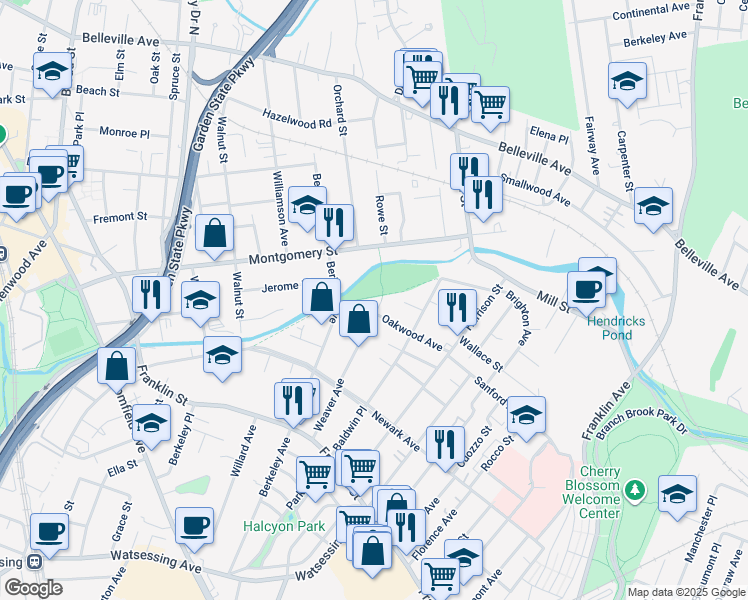 map of restaurants, bars, coffee shops, grocery stores, and more near 168 Weaver Avenue in Bloomfield