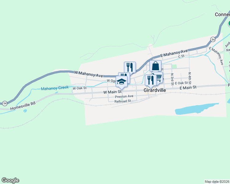 map of restaurants, bars, coffee shops, grocery stores, and more near 211 Preston Avenue in Girardville