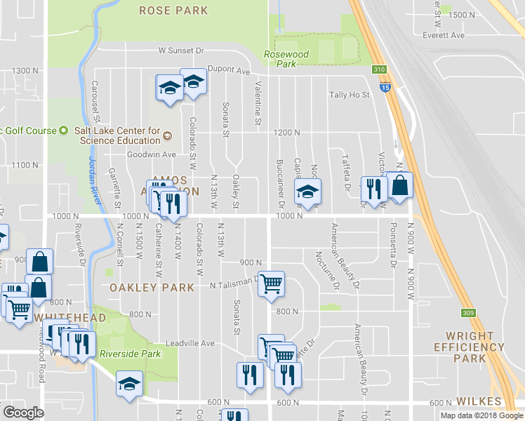 map of restaurants, bars, coffee shops, grocery stores, and more near 1210 West 1000 North in Salt Lake City