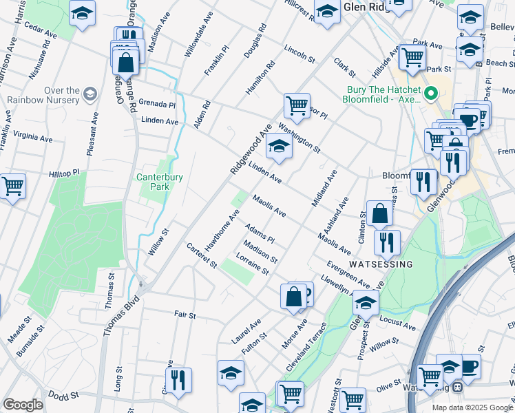 map of restaurants, bars, coffee shops, grocery stores, and more near 356 Maolis Avenue in Glen Ridge