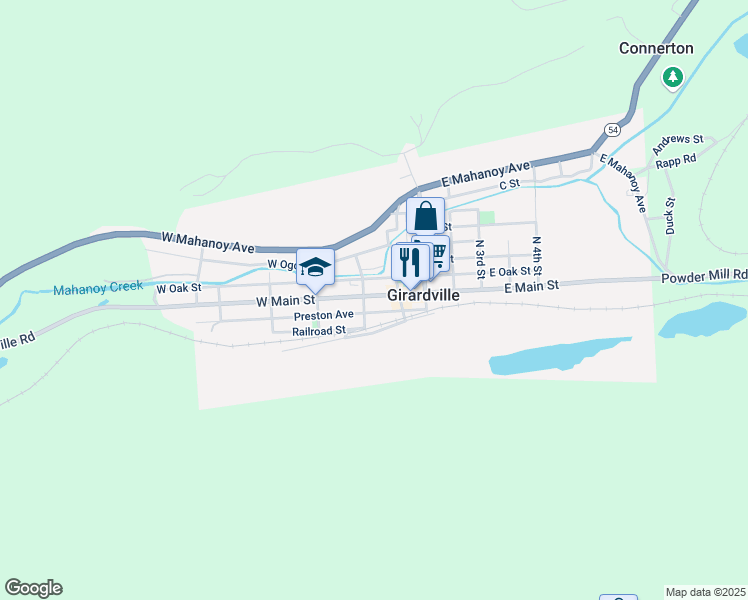 map of restaurants, bars, coffee shops, grocery stores, and more near 31 East Main Street in Girardville