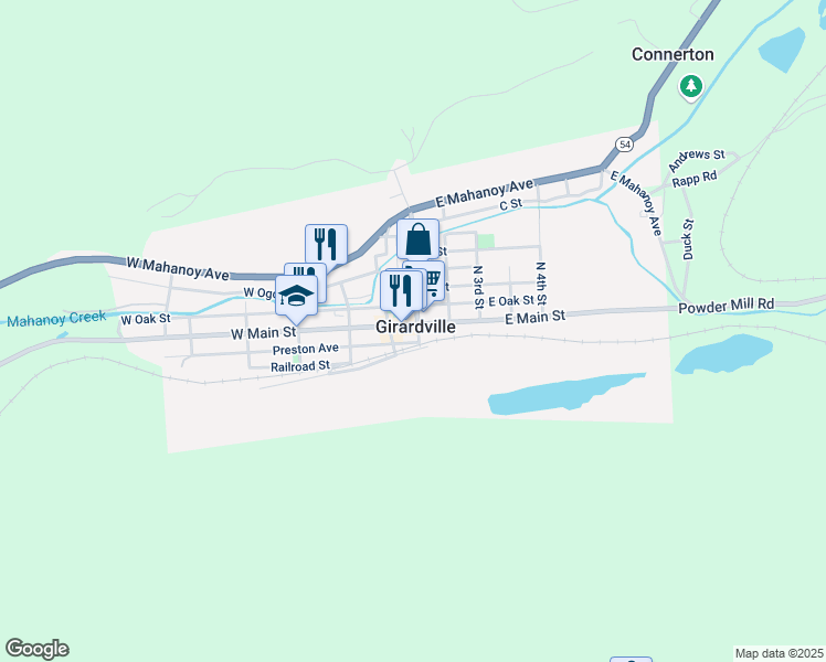 map of restaurants, bars, coffee shops, grocery stores, and more near 31 East Main Street in Girardville