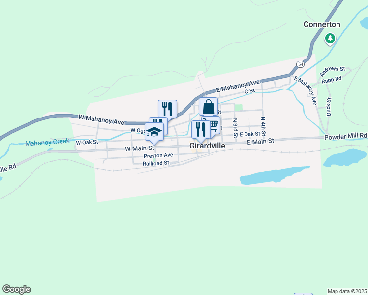 map of restaurants, bars, coffee shops, grocery stores, and more near 35 East Main Street in Girardville