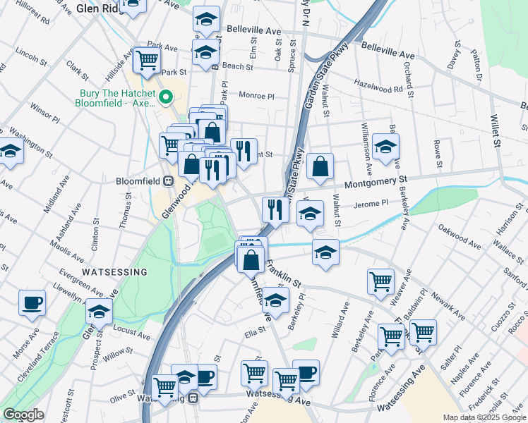 map of restaurants, bars, coffee shops, grocery stores, and more near 348 County Road 509 in Bloomfield