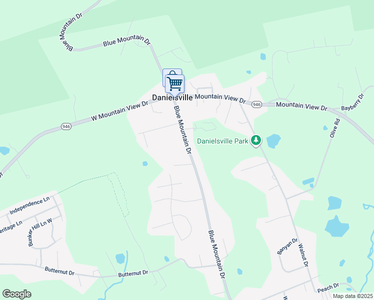 map of restaurants, bars, coffee shops, grocery stores, and more near 1301 Blue Mountain Drive in Danielsville