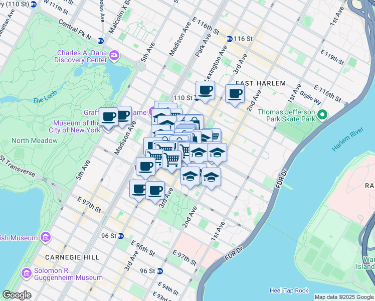 map of restaurants, bars, coffee shops, grocery stores, and more near in New York