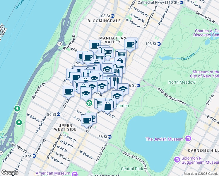 map of restaurants, bars, coffee shops, grocery stores, and more near in New York