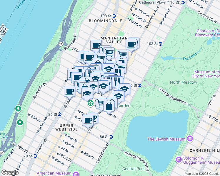map of restaurants, bars, coffee shops, grocery stores, and more near in New York