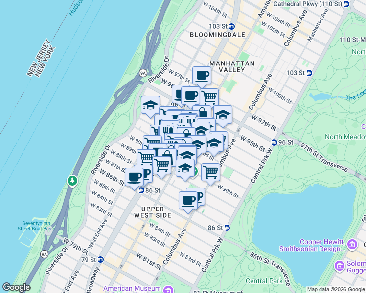map of restaurants, bars, coffee shops, grocery stores, and more near in New York