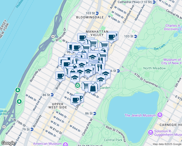 map of restaurants, bars, coffee shops, grocery stores, and more near in New York
