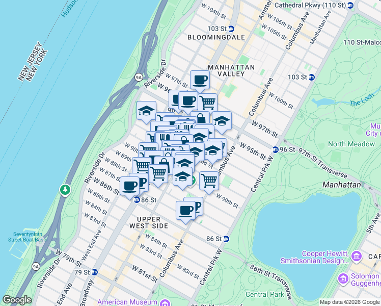 map of restaurants, bars, coffee shops, grocery stores, and more near in New York