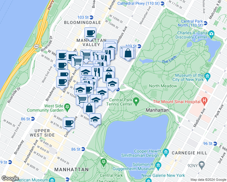 map of restaurants, bars, coffee shops, grocery stores, and more near in New York