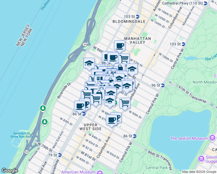 map of restaurants, bars, coffee shops, grocery stores, and more near in New York