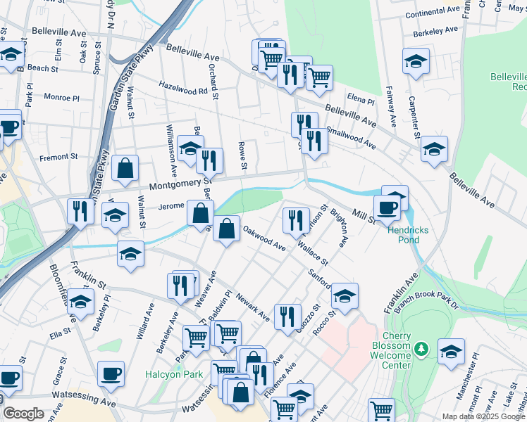 map of restaurants, bars, coffee shops, grocery stores, and more near 12 Wright Court in Bloomfield
