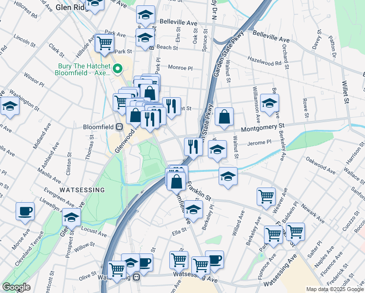 map of restaurants, bars, coffee shops, grocery stores, and more near 348 County Road 509 in Bloomfield