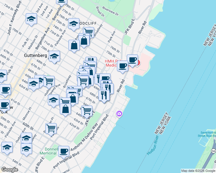 map of restaurants, bars, coffee shops, grocery stores, and more near 6905 County Road 693 in Guttenberg