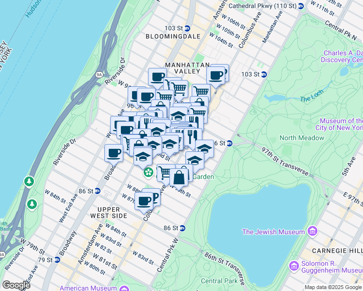 map of restaurants, bars, coffee shops, grocery stores, and more near in New York