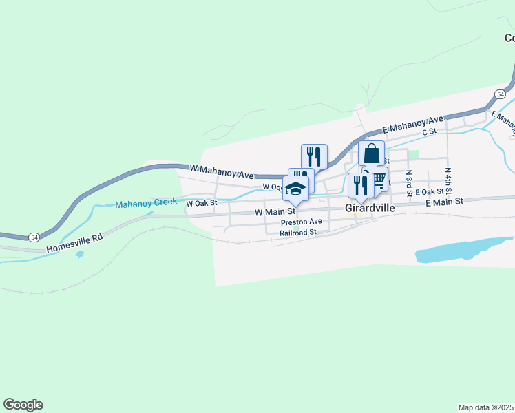 map of restaurants, bars, coffee shops, grocery stores, and more near 310 West Main Street in Girardville