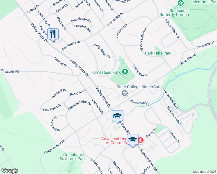 map of restaurants, bars, coffee shops, grocery stores, and more near 130 Farmstead Lane in State College