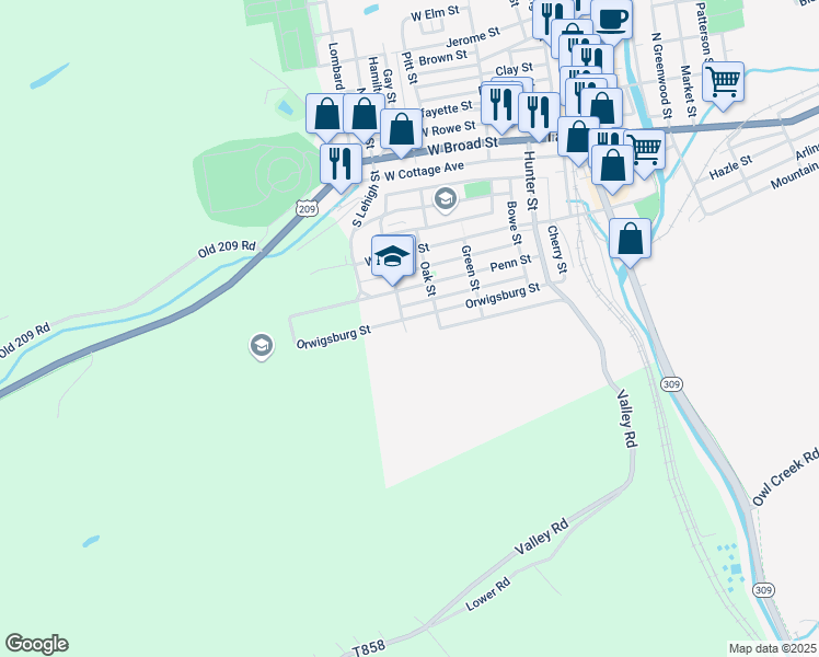 map of restaurants, bars, coffee shops, grocery stores, and more near 328 Orwigsburg Street in Tamaqua