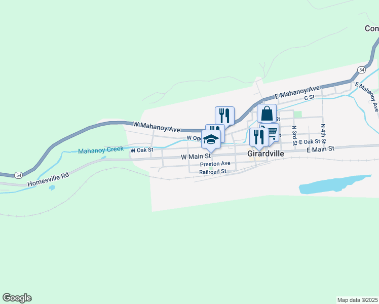map of restaurants, bars, coffee shops, grocery stores, and more near 258 West Main Street in Girardville