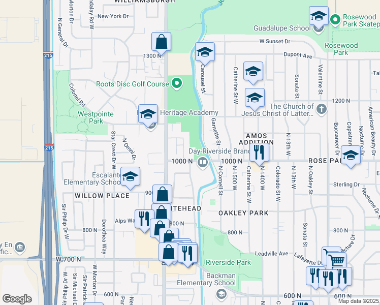 map of restaurants, bars, coffee shops, grocery stores, and more near 1633 1000 North in Salt Lake City