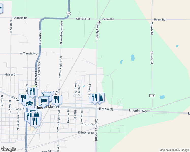 map of restaurants, bars, coffee shops, grocery stores, and more near 677 County Line Road in Crestline