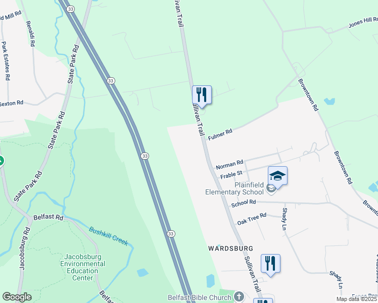 map of restaurants, bars, coffee shops, grocery stores, and more near 6041 Sullivan Trail in Nazareth