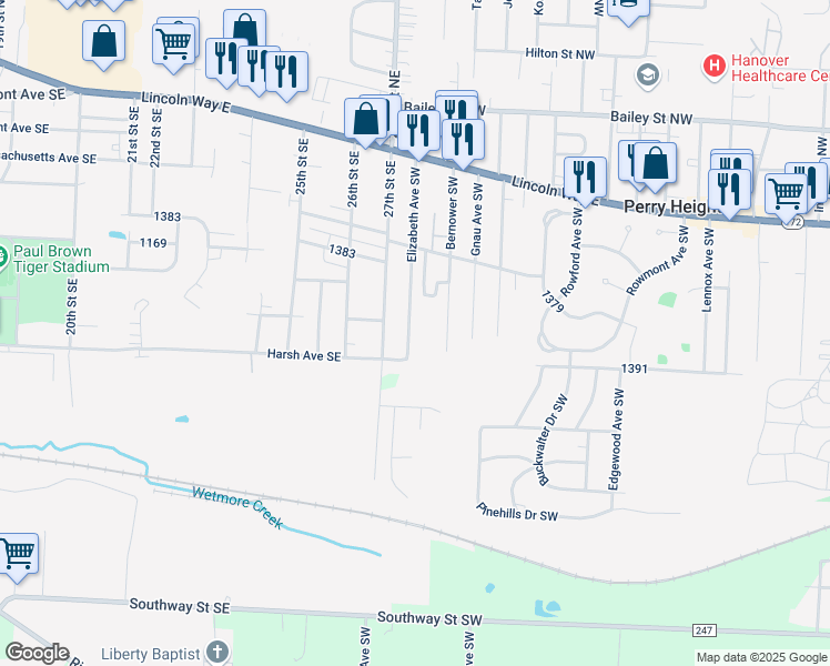 map of restaurants, bars, coffee shops, grocery stores, and more near 515 Bernower Avenue Southwest in Massillon