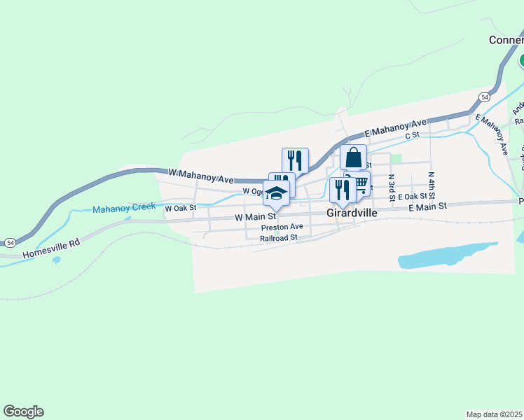 map of restaurants, bars, coffee shops, grocery stores, and more near 226 West Main Street in Girardville
