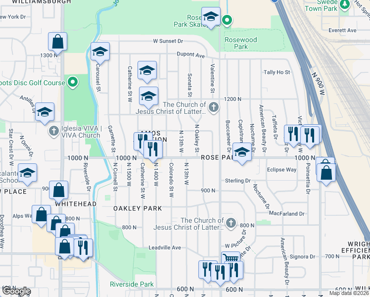 map of restaurants, bars, coffee shops, grocery stores, and more near 1016 North 1300 West in Salt Lake City