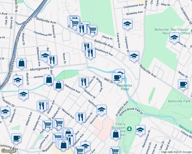 map of restaurants, bars, coffee shops, grocery stores, and more near 110-112 Harrison Street in Belleville