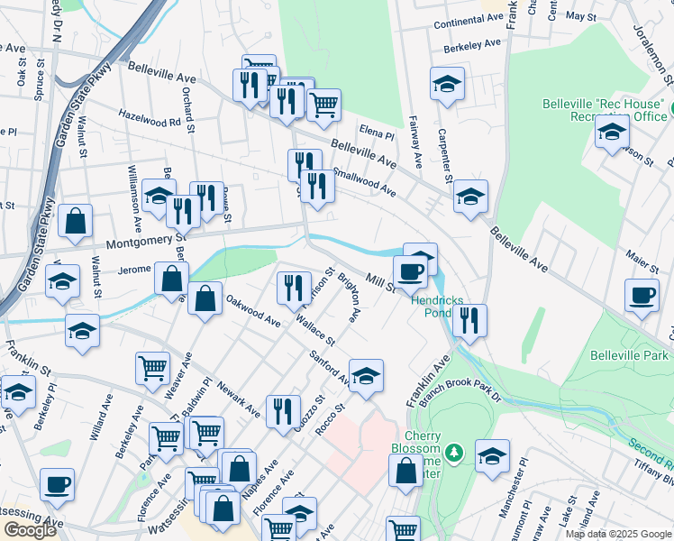 map of restaurants, bars, coffee shops, grocery stores, and more near 110-112 Harrison Street in Belleville