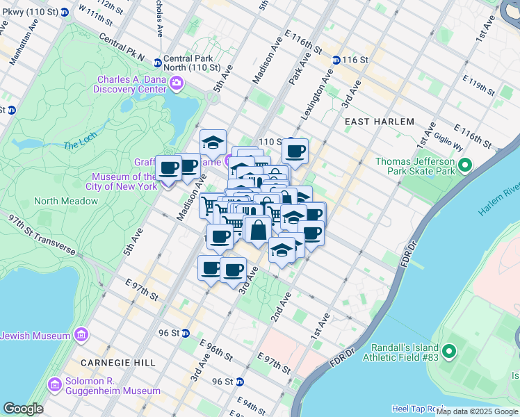 map of restaurants, bars, coffee shops, grocery stores, and more near in New York