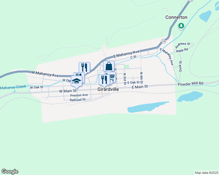 map of restaurants, bars, coffee shops, grocery stores, and more near 112 East Main Street in Girardville