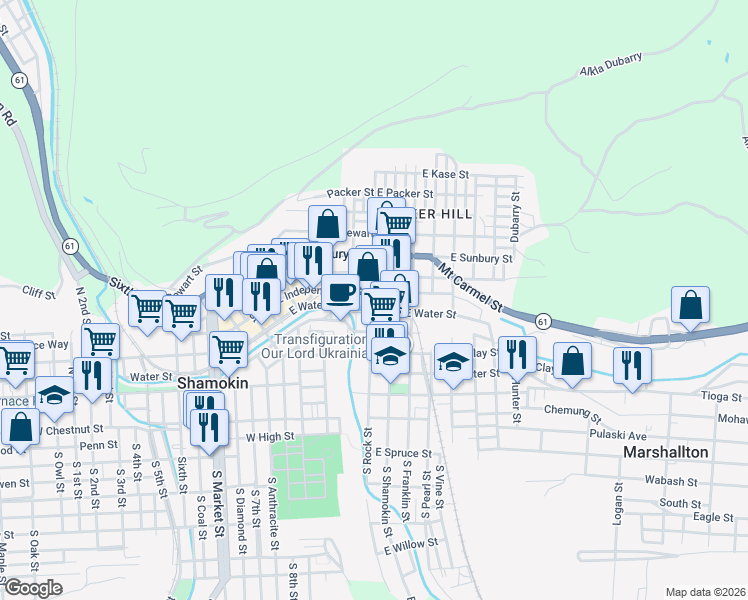 map of restaurants, bars, coffee shops, grocery stores, and more near in Northumberland County