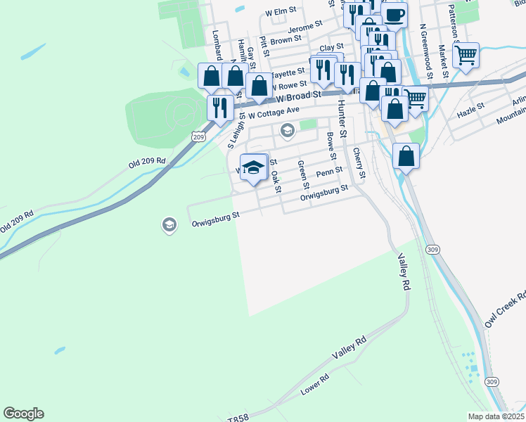 map of restaurants, bars, coffee shops, grocery stores, and more near 324 Orwigsburg Street in Tamaqua