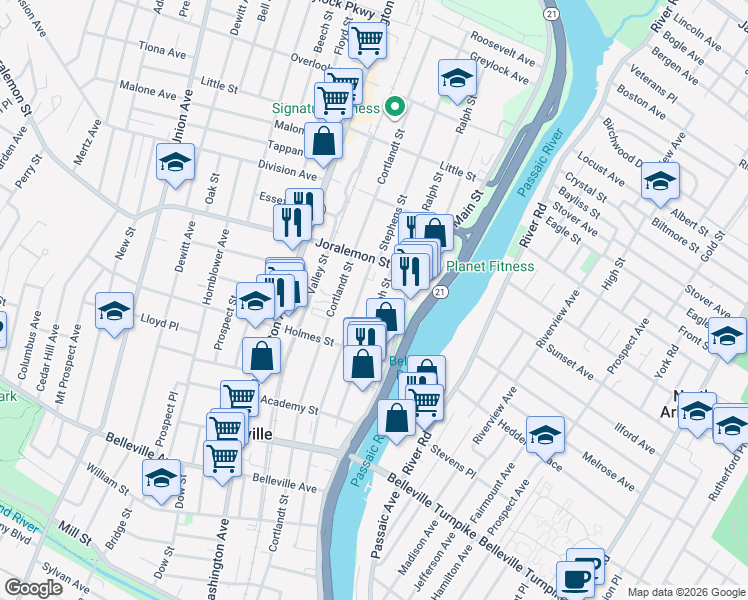 map of restaurants, bars, coffee shops, grocery stores, and more near 309 Main Street in Belleville