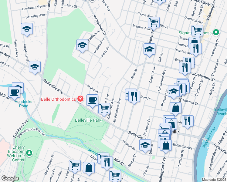 map of restaurants, bars, coffee shops, grocery stores, and more near 178 Branch Brook Drive in Belleville
